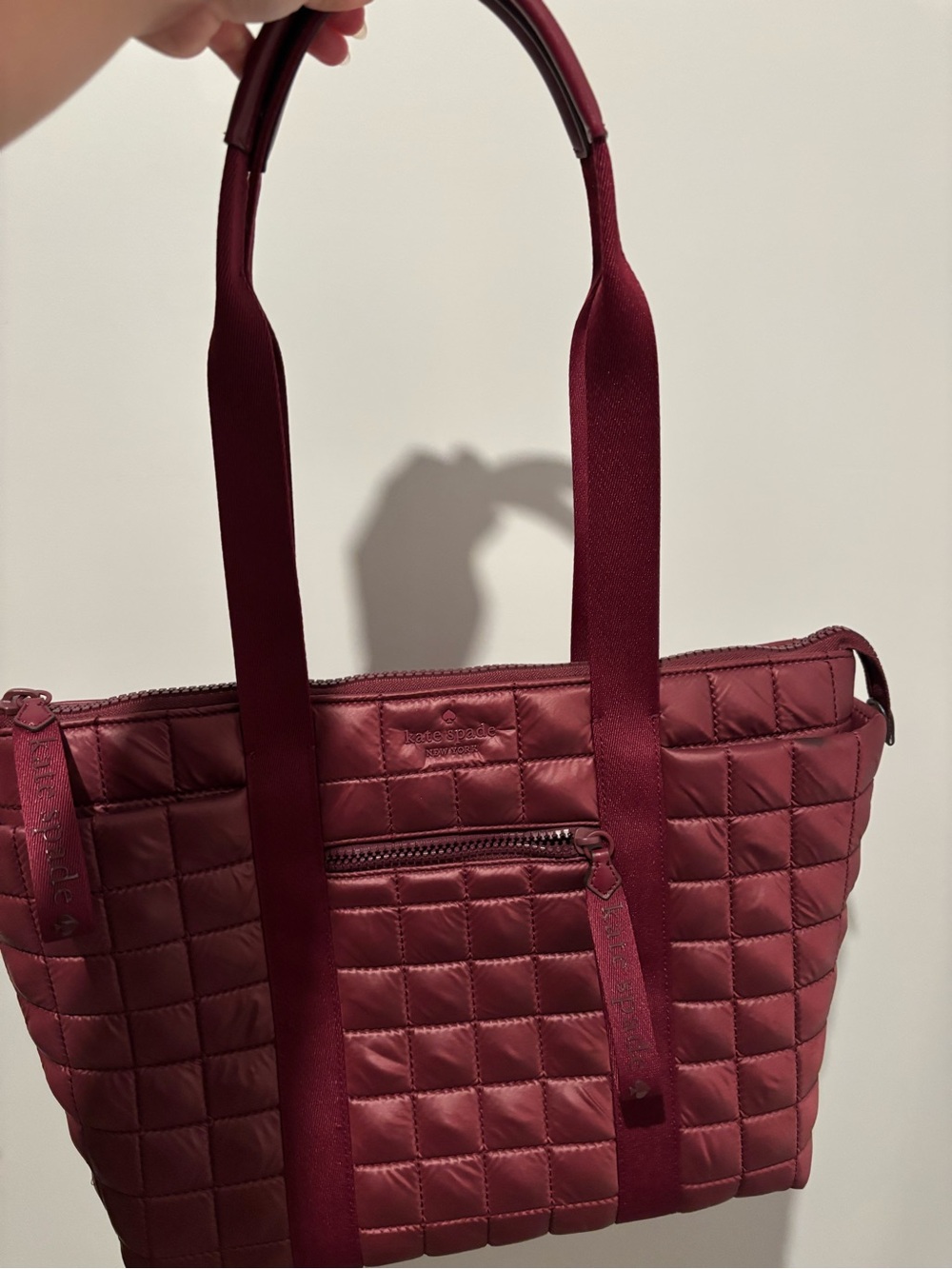 kate spade Quilted Nylon Tote in Burgundy